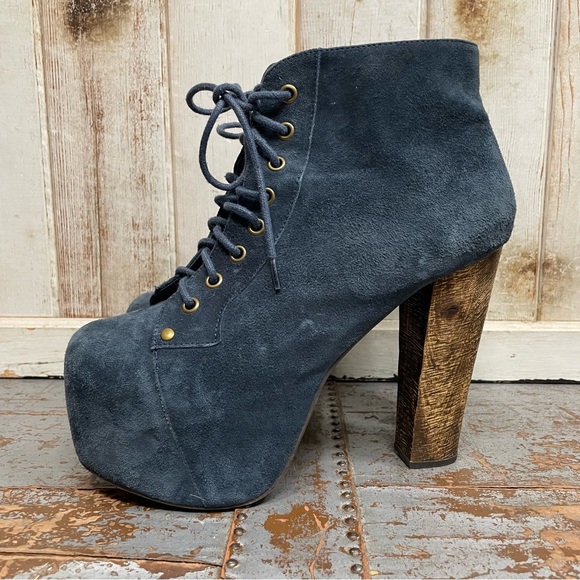 Jeffery Campbell Lita Blue Suede Lace Up Platforms - Picture 5 of 15